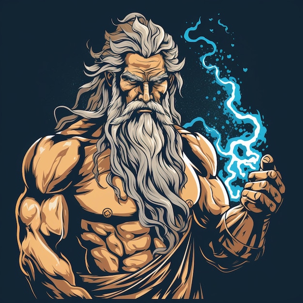 Zeus holding lightning in his hand Comic cartoon drawing