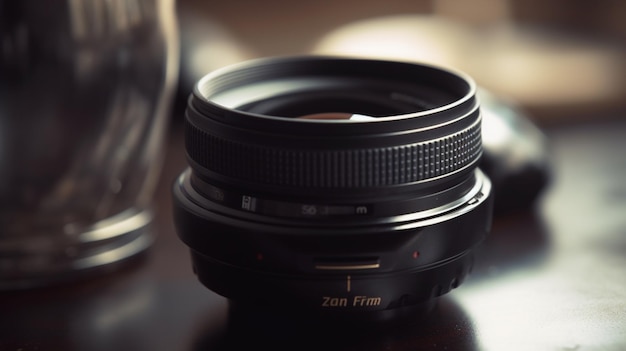 Photo a zh fr lens sits on a table.