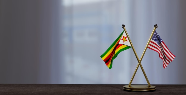 Zimbabwe and USA flags on table Negotiation