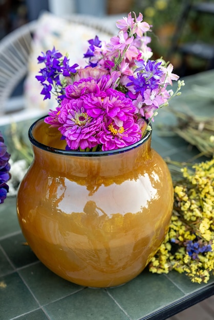 Zinnia flowers in vase