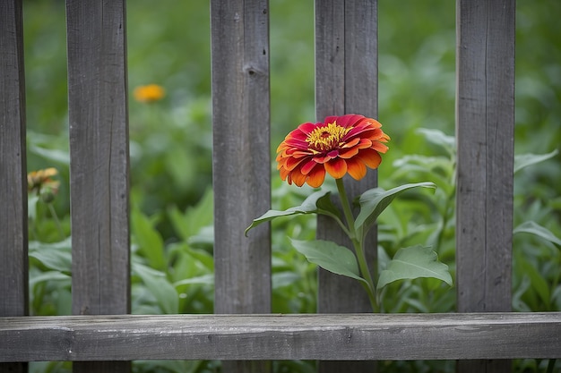 Zinnia Peeking Through Fence