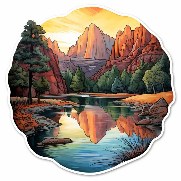 Zion National Park Crescent Lake Sticker Watercolor No Background