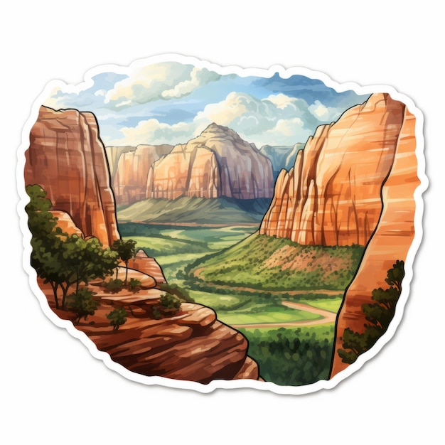 Photo zion national park sticker cartoon realism canyon view