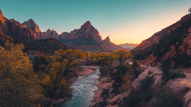 Photo zion national park utah usa scenic view of the famous zion canyon at sunset