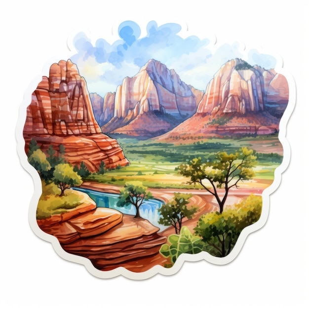 Photo zion national park watercolor sticker decal mountain scenery illustration