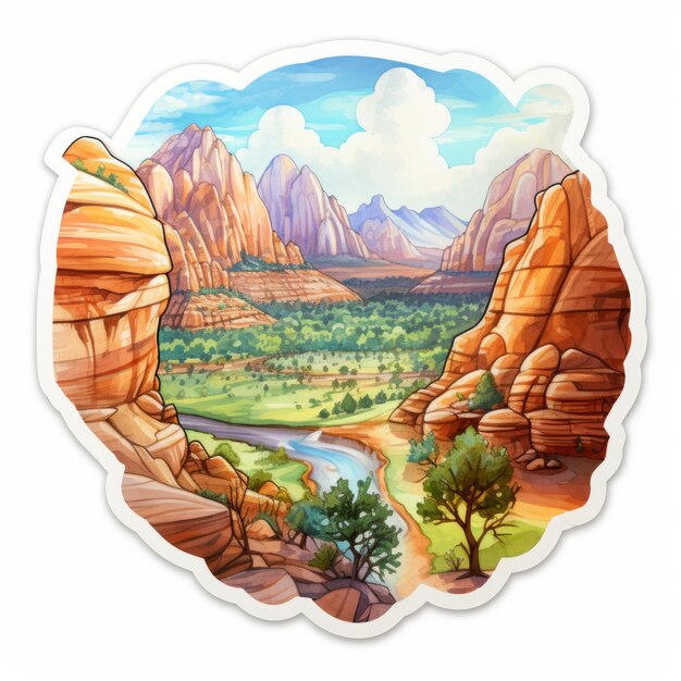 Photo zion river valley scenery sticker shaped canvas style