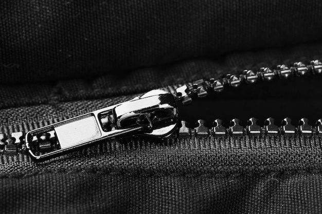 Zipper on clothes close up