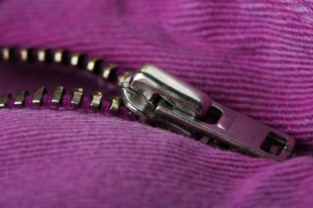 Zipper on clothes close up