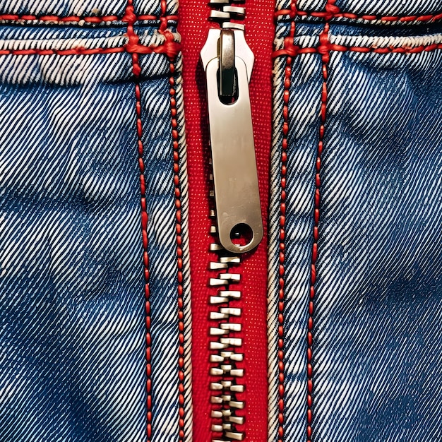 A zipper is visible on a blue denim jacket.