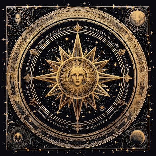 zodiac cosmos universe compass rose astrology tarot background illustration art