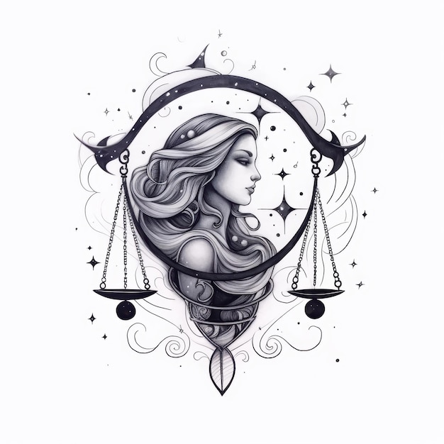 Photo zodiac libra woman with scales and stars illustration