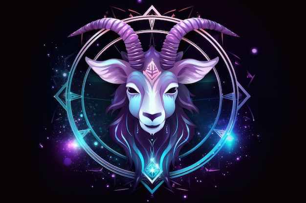 Zodiac sign of capricorn head with magic light in star wheel horoscope Generative Ai