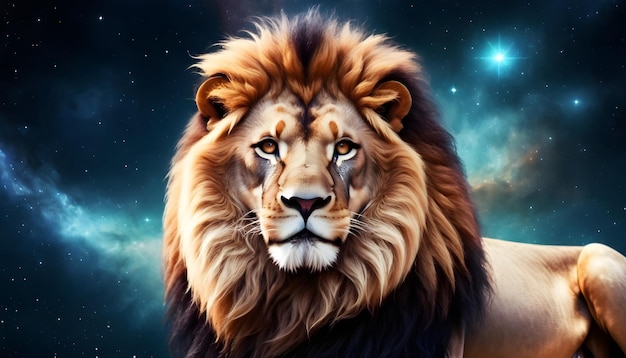 Zodiac sign Lion beautiful universe background