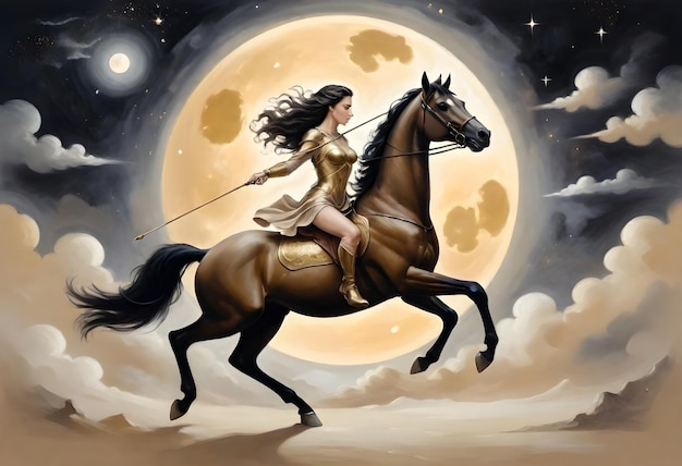 zodiac sign sagittarius a painting of a woman riding a horse