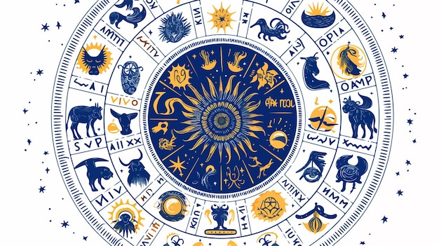 Photo zodiac signs and symbols in circle handdrawn