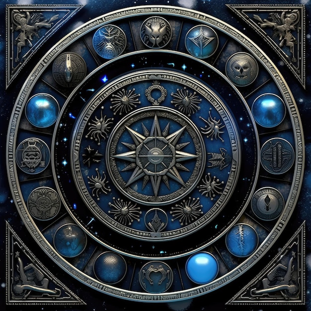 zodiac tarot compass elemental illustration art tattoo design metal astrology pattern