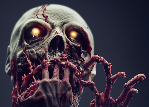 Zombie face close up3d illustration