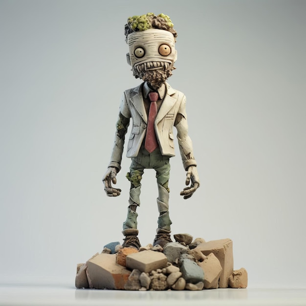 Photo zombie figurine on white a fusion of concrete and inventive character designs