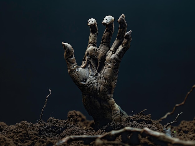 Zombie hand emerging from soil