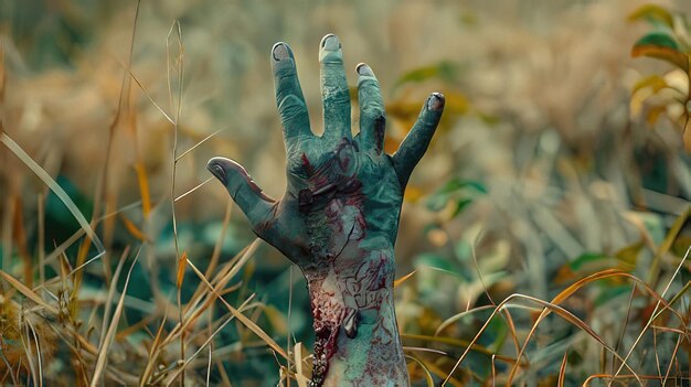 Photo a zombie hand in a field