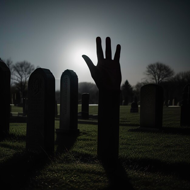 Zombie Hand Rising Out Of A Graveyard In Spooky Night