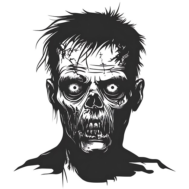 Photo zombie head face ink sketch walking dead