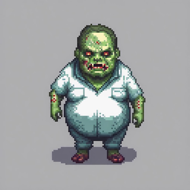 Zombie pixel art in a white shirt Classic horror meets retro style