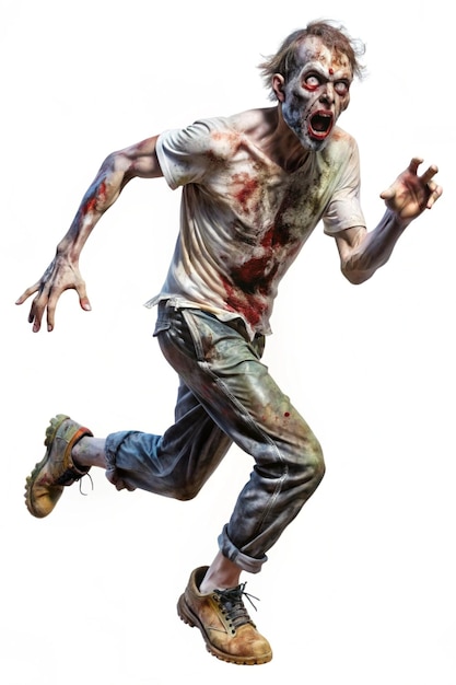 Photo zombie running isolated on transparent background