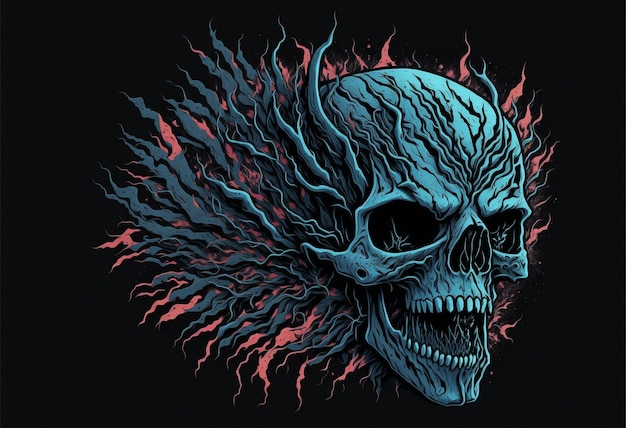 Zombie skull in dark colours with black background