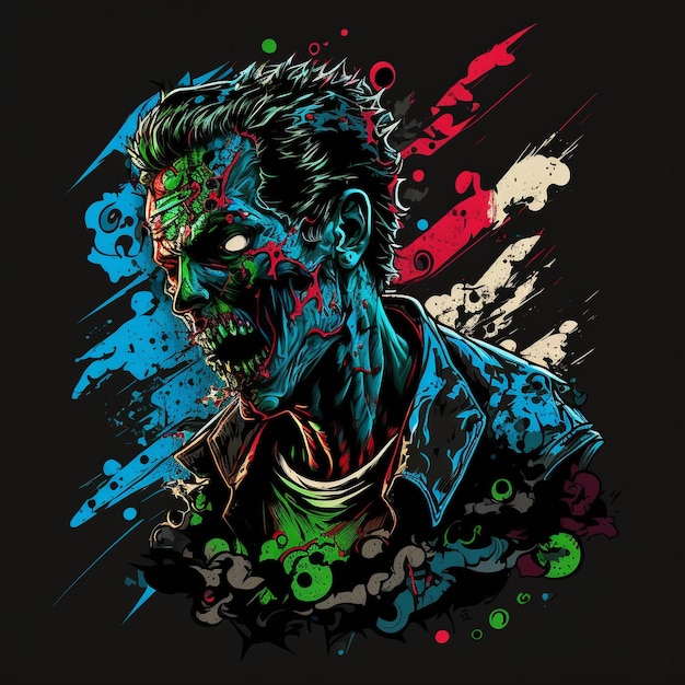 Photo a zombie wallpaper with a zombie face and a green and blue background.