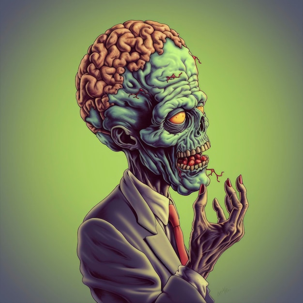 A zombie with his brain shows it