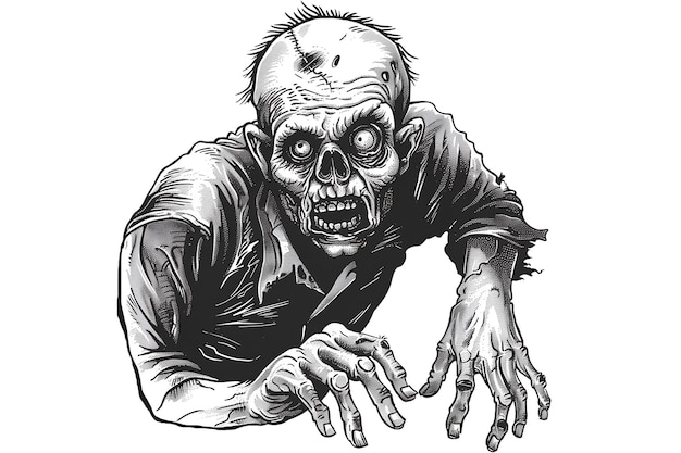 Photo a zombie with a mouth open and teeth bared the skull is drawn in black and white