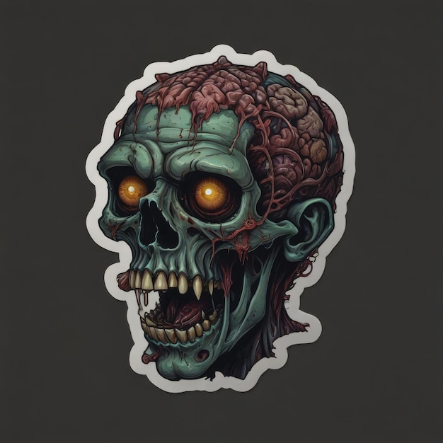 Photo zombies head with brains isolated on black background