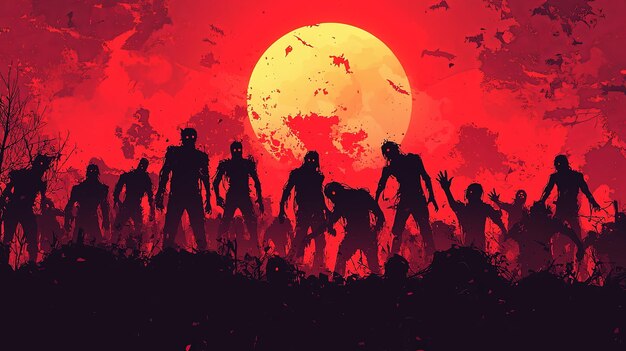 Zombies under a red moon suspenseful and terrifying