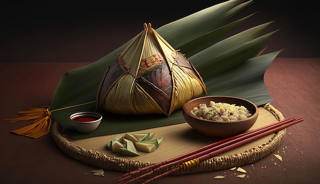 Photo zongzi rice dumpling for chinese traditional dragon boat festival duanwu festival ai generated