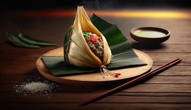 Zongzi Rice dumpling for Chinese traditional Dragon Boat Festival Duanwu Festival AI Generated