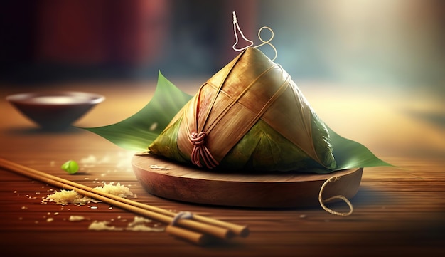 Zongzi Rice dumpling for Chinese traditional Dragon Boat Festival Duanwu Festival AI Generated