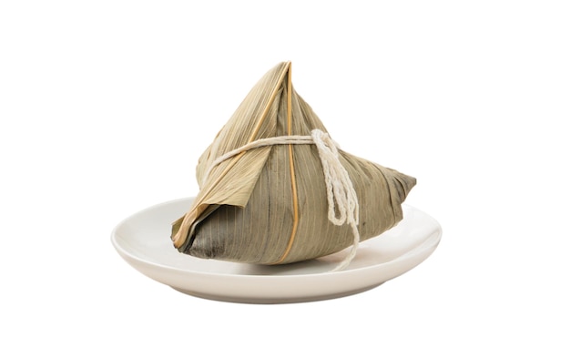 Zongzi rice dumpling Design concept of famous food in duanwu dragon boat festival with clipping path cut out isolated on white background