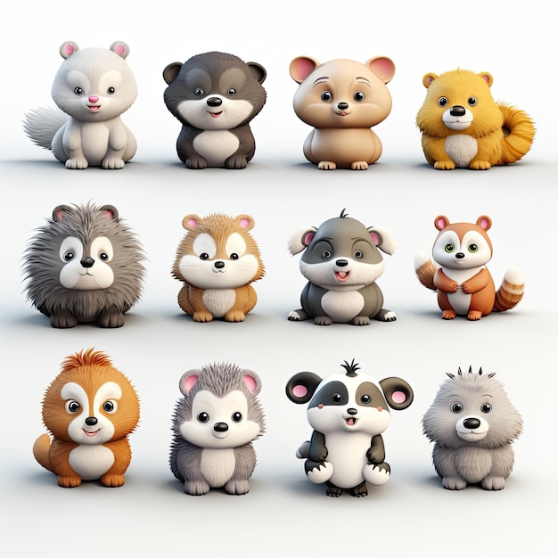 zoo collection Set of cute animal cartoon designs generative ai