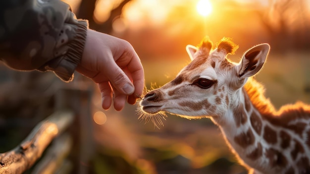 Photo zookeeper feeding animals dynamic and caring urban soft tones photograph animal care