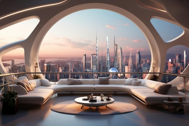 Zoom Background Modern Penthouse Living Room of the Future AI