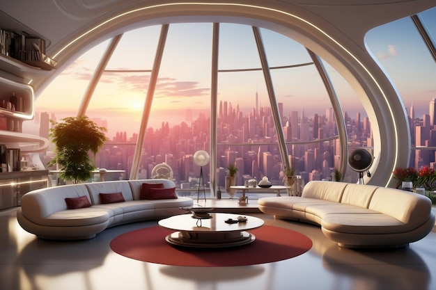 Zoom Background Modern Penthouse Living Room of the Future AI