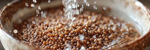 A zoomedin shot of buckwheat groats being soaked in water a crucial step in preparing buckwheat for