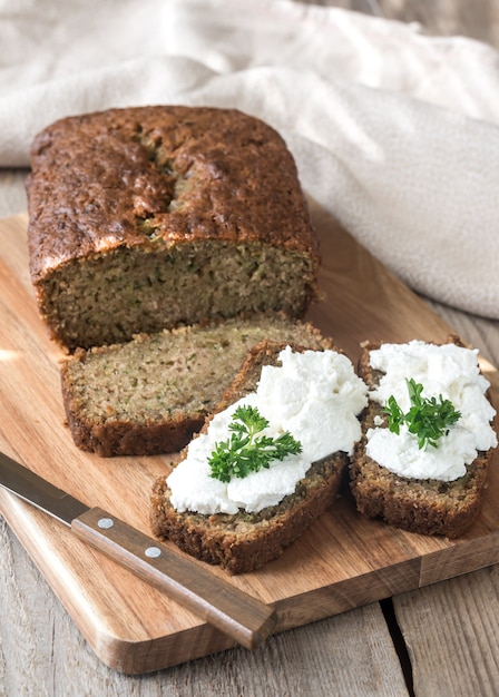 Zucchini bread on the wooden board