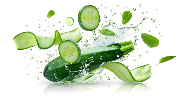 Zucchini in a fresh splash isolated on white background illustration