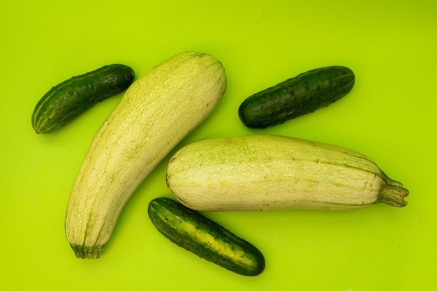 Zucchini on a green background monochrome