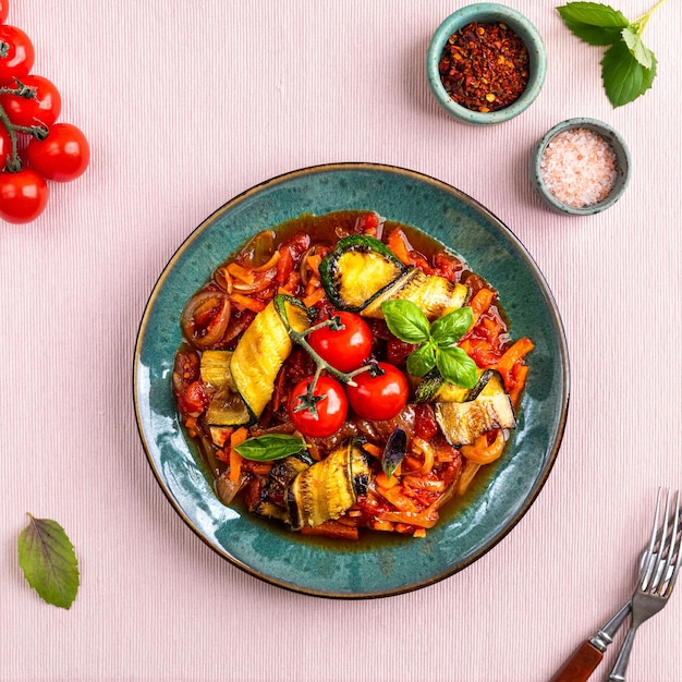 Zucchini pasta in red sauce Sauteed Vegetables Zucchini carrot onion garlic and tomatoes