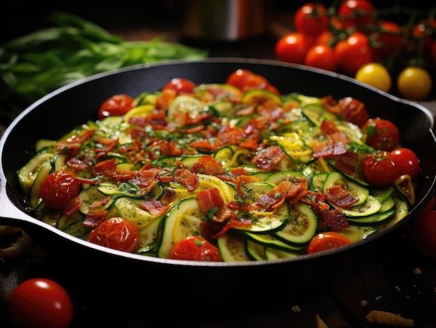 ZUCCHINI RIBBON AND TURKEY BACON SKILLET