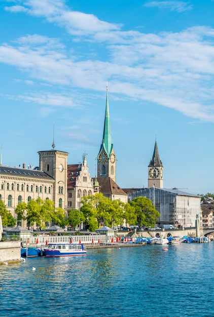 Zurich city center with famous Fraumunster 