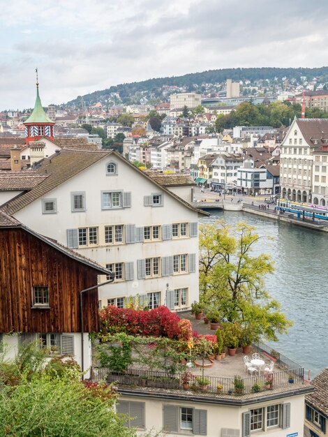 Zurich city view from Lindenhof hill